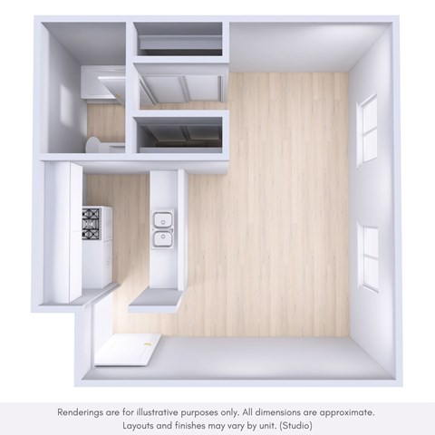 Floor plan for studio, 1 bath, 495 sqft